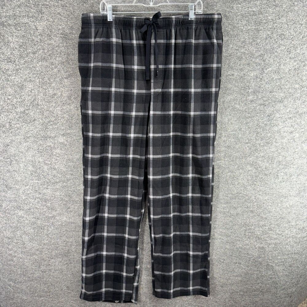 Croft & Barrow Pajama Pants Men XL Black Plaid Drawstring Fleece Sleepwear